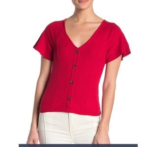 Elodie ribbed button flutter sleeves top